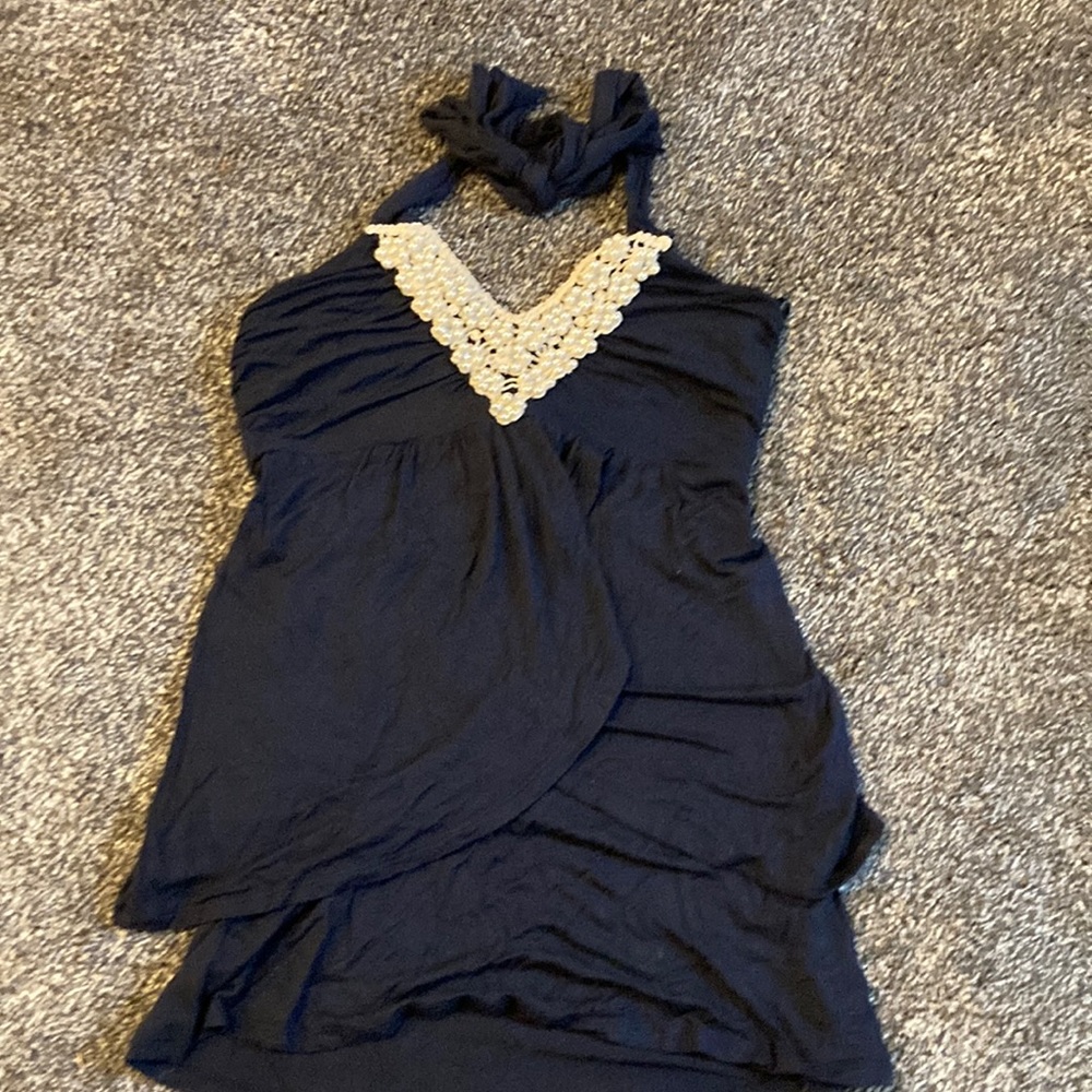 Beaded navy halter top